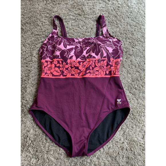 TYR Plus sz 22 Women’s Swimsuit One Piece Swim Bathing Suit Plum Pink Coral J25 - Picture 1 of 5